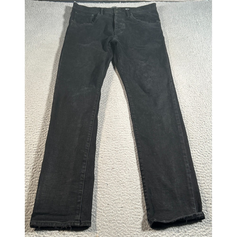 Purple Brand P005 Jeans Men 33X31 Black Denim Stretch Mid‎ Rise Raw Straight Leg